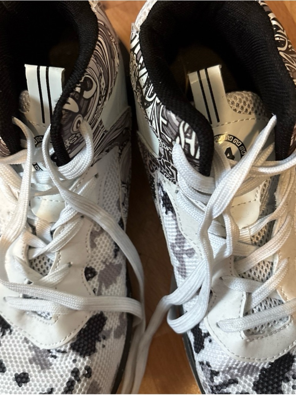 Women’s White and Black Patterned Athletic Sneakers